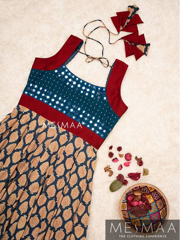 Indigo dark red floor length dress