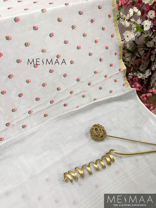 Embroidered chinnon saree