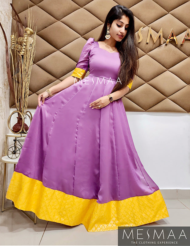 Lavender yellow saree gown