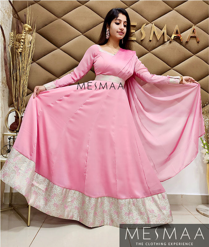 Pink white saree gown