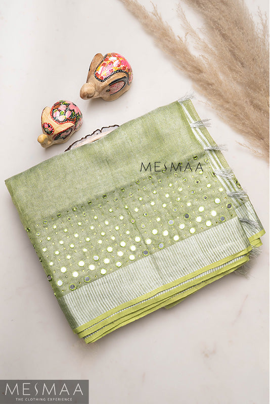 Mirror embroidery semi tissue sarees