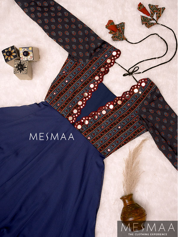 Navy blue black red anarkali