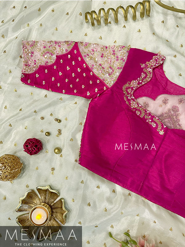 Fuschia Pink baby pink bridal half saree