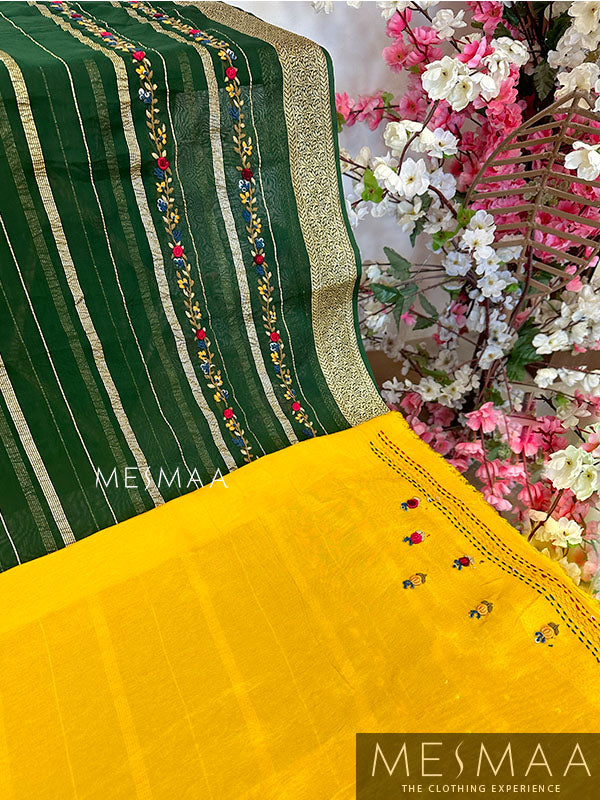 Hand embroidered georgette saree