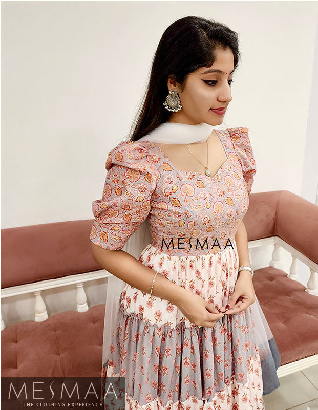 White Grey flared anarkali