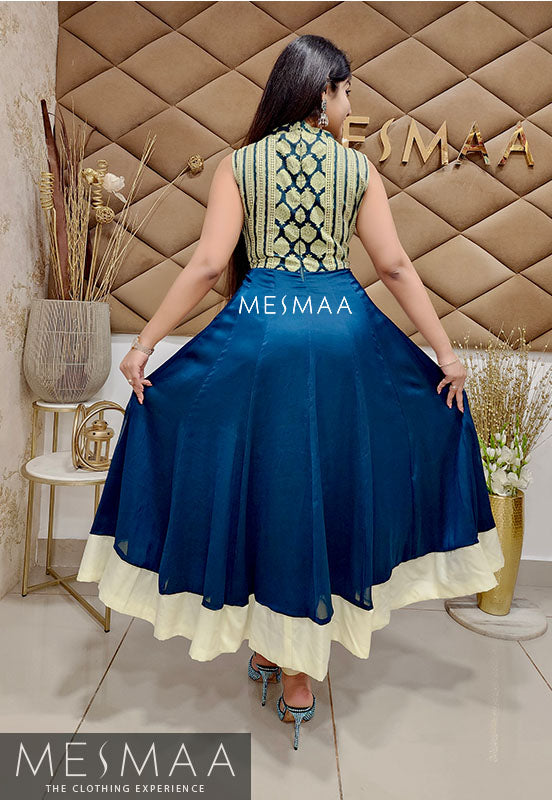 Peacock blue pale yellow anarkali
