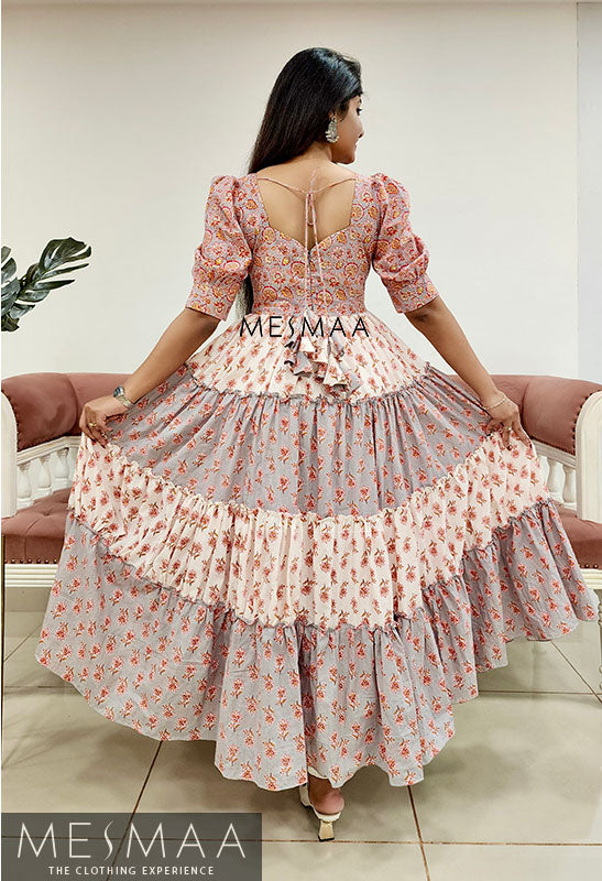 White Grey flared anarkali