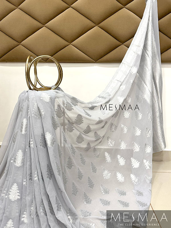 Light grey semi georgette saree
