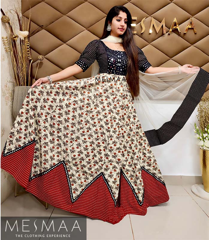 Beige brick red black floor length dress