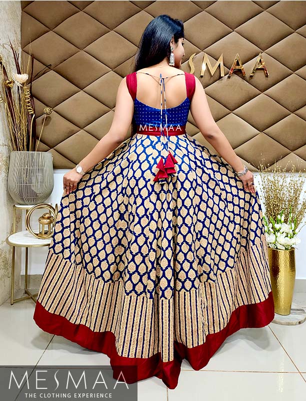 Indigo dark red floor length dress