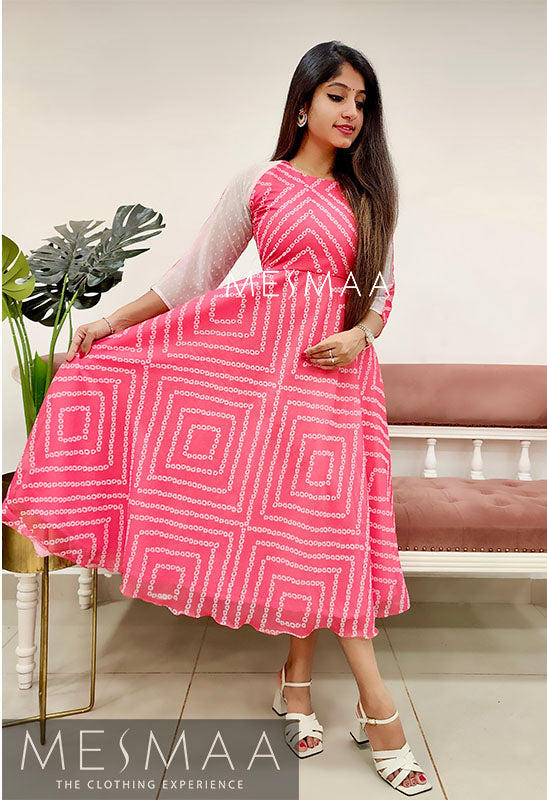 Pink white printed Dress