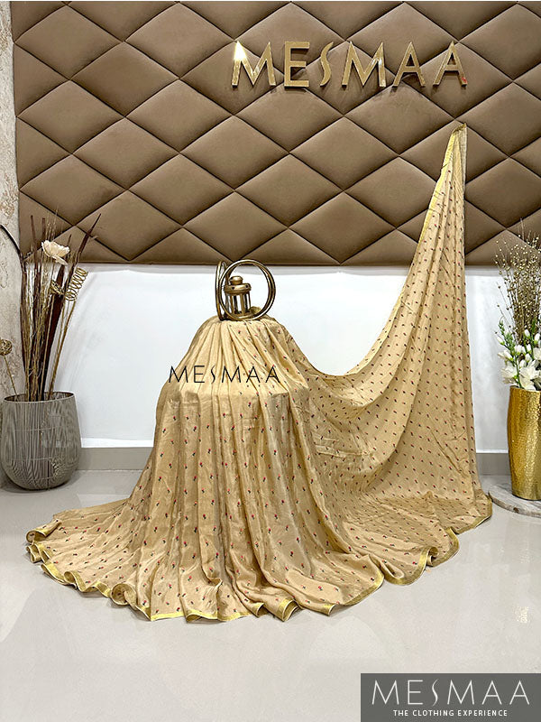 Embroidered chinnon saree