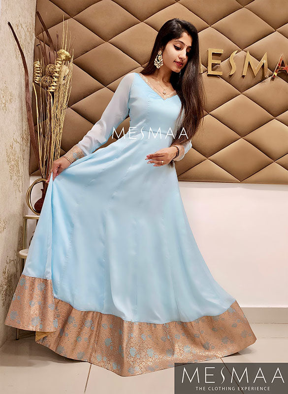 Powder blue copper saree gown Mesmaa Powder blue copper saree gown Mesmaa