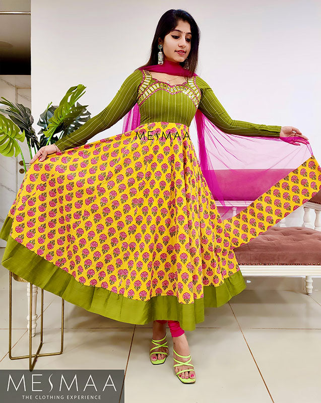 Yellow green pink anarkali
