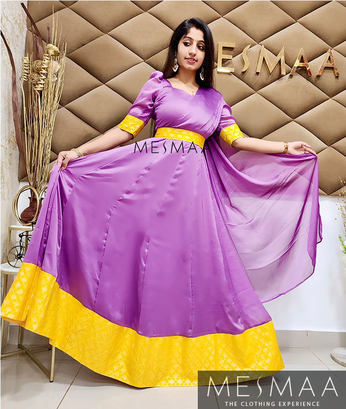 Lavender yellow saree gown