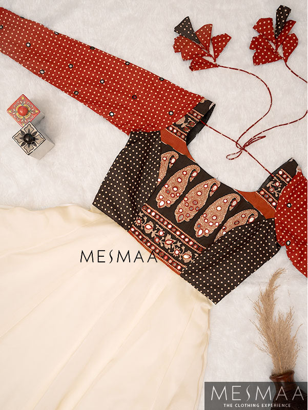 Half white black red anarkali