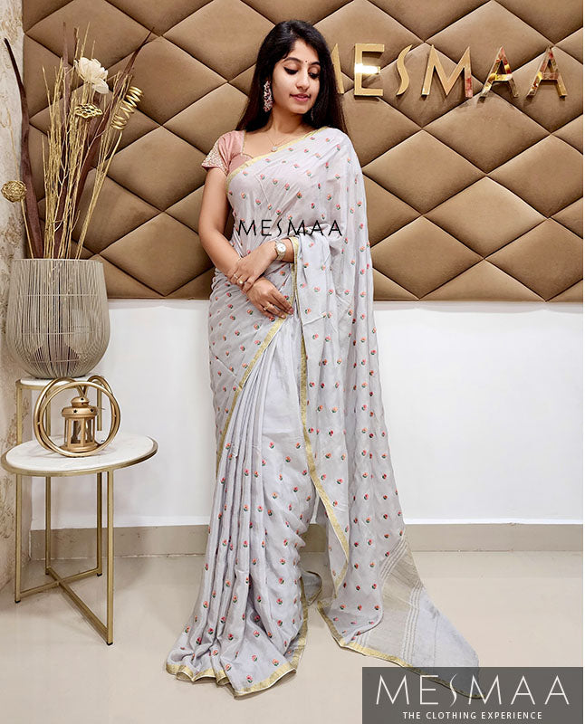 Embroidered chinnon saree