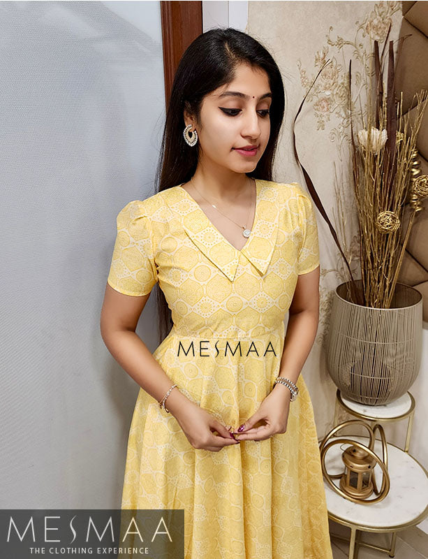 Yellow white printed dress