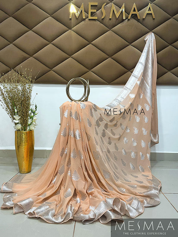 peach semi georgette saree