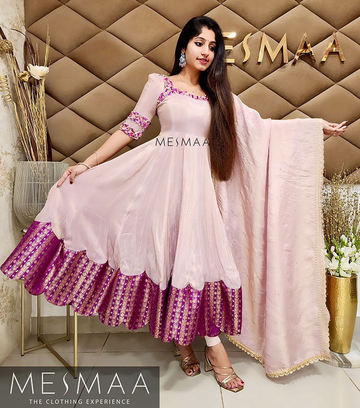 Baby pink purple tissue anarkali