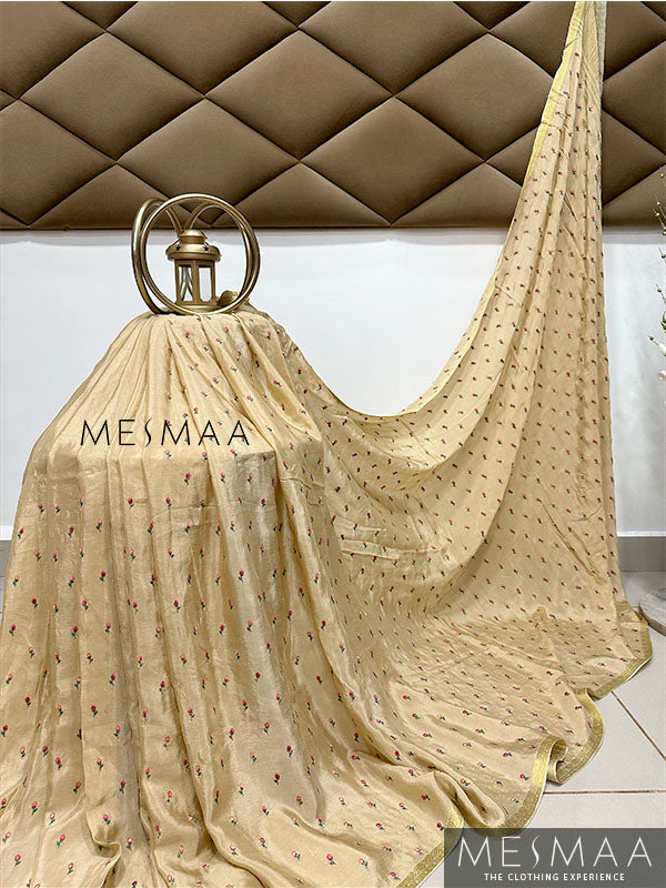 Embroidered chinnon saree