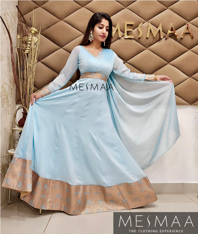 Powder blue copper saree gown Mesmaa Powder blue copper saree gown Mesmaa