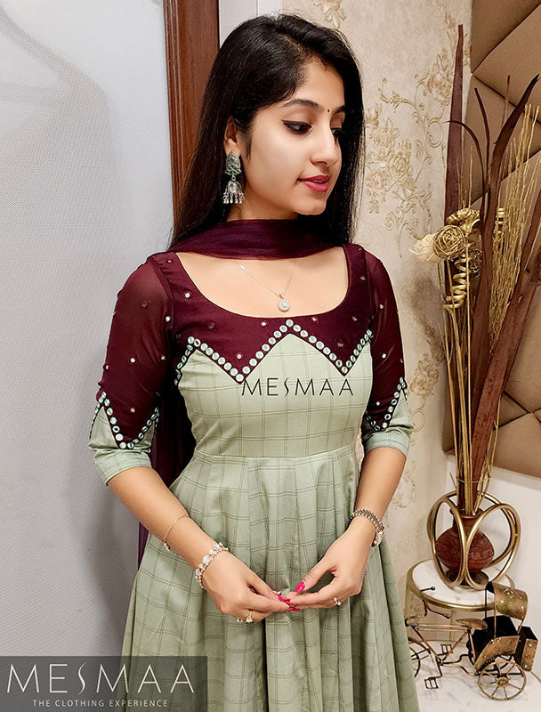 English green maroon anarkali