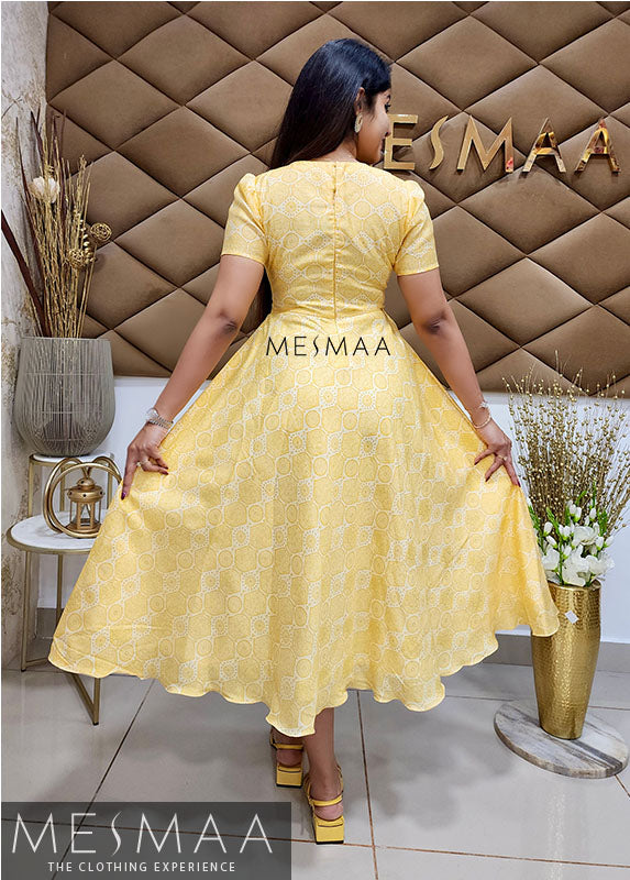 Yellow white printed dress