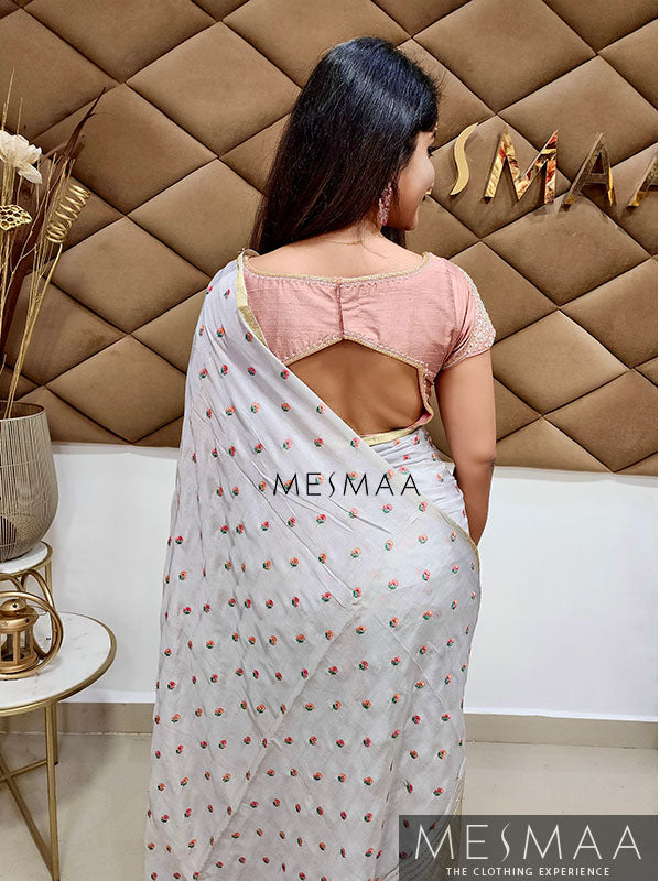 Embroidered chinnon saree