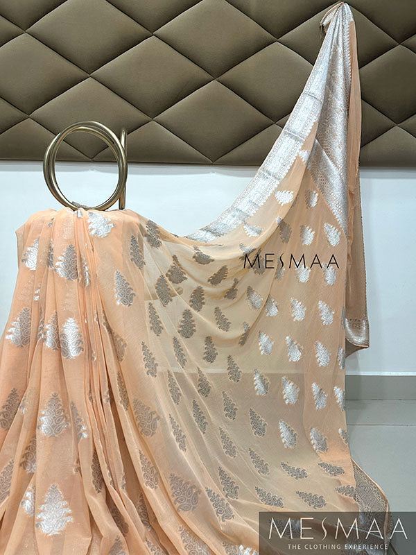 peach semi georgette saree