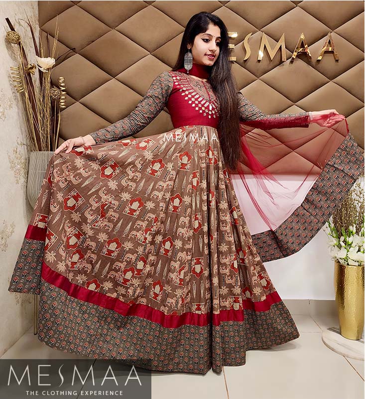 Brown dark red floor length dress