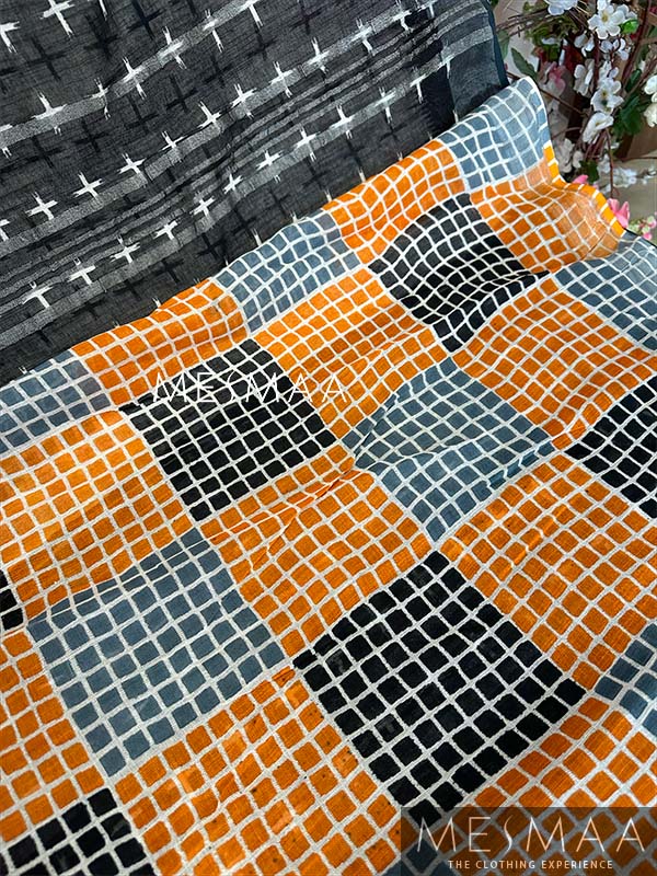 Ikat black and white saree