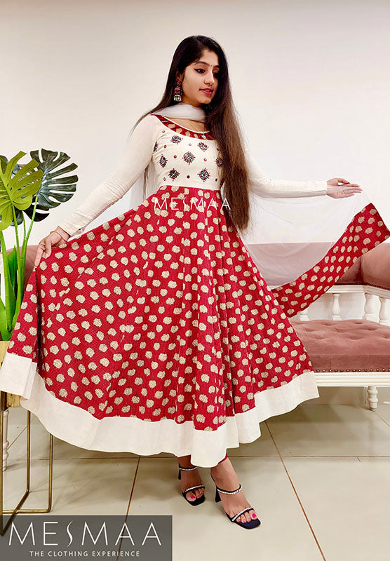 Beige red anarkali