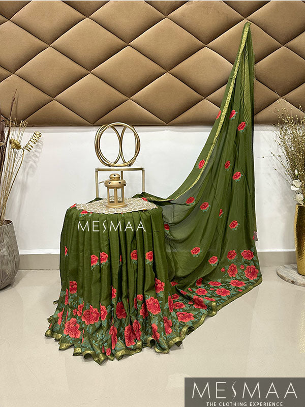 Embroidered modal saree