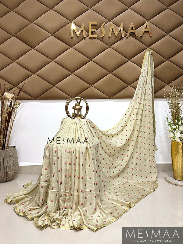 Embroidered chinnon saree