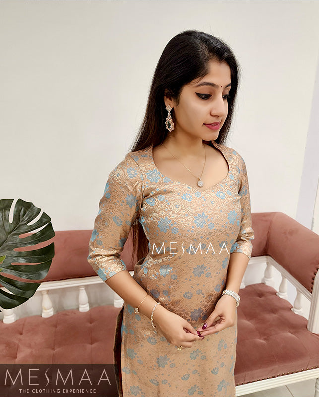 Copper blue banaras Kurti