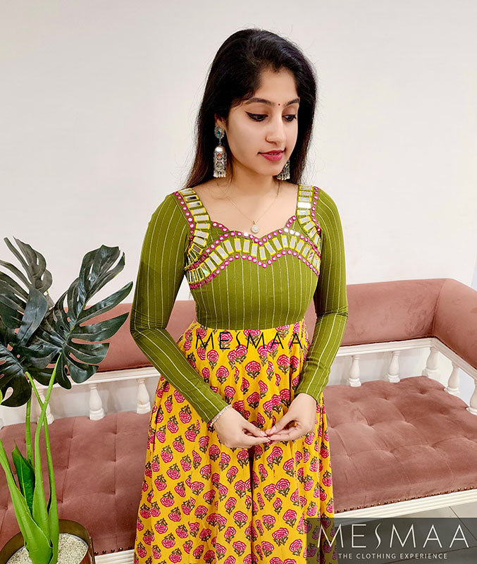 Yellow green pink anarkali