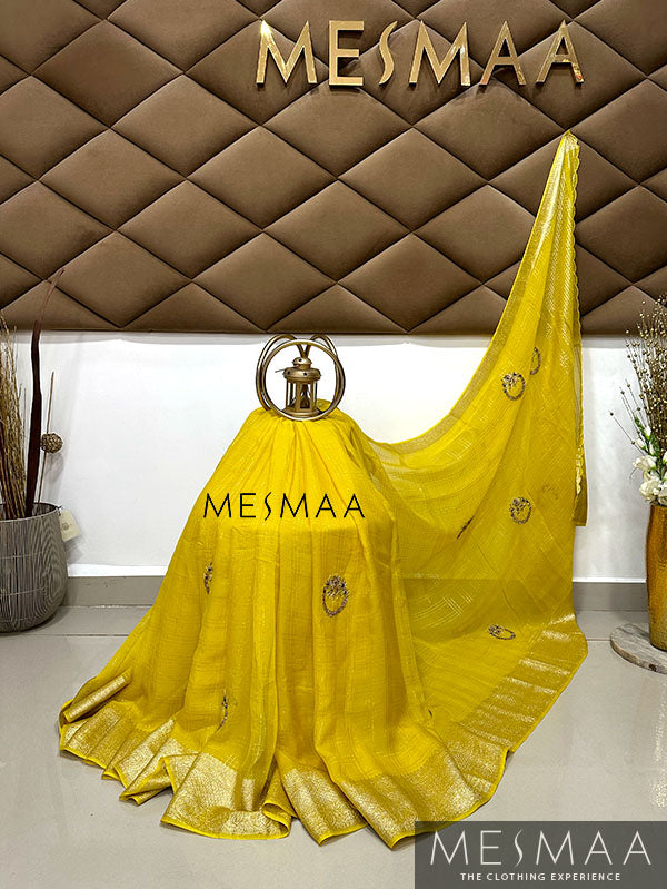 Hand embroidered pure georgette saree