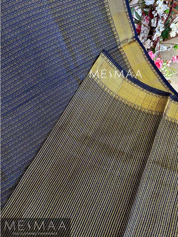 zari checks navy blue saree