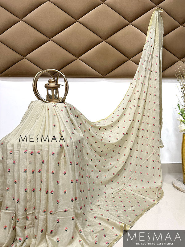 Embroidered chinnon saree