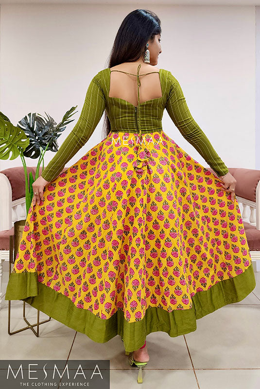 Yellow green pink anarkali