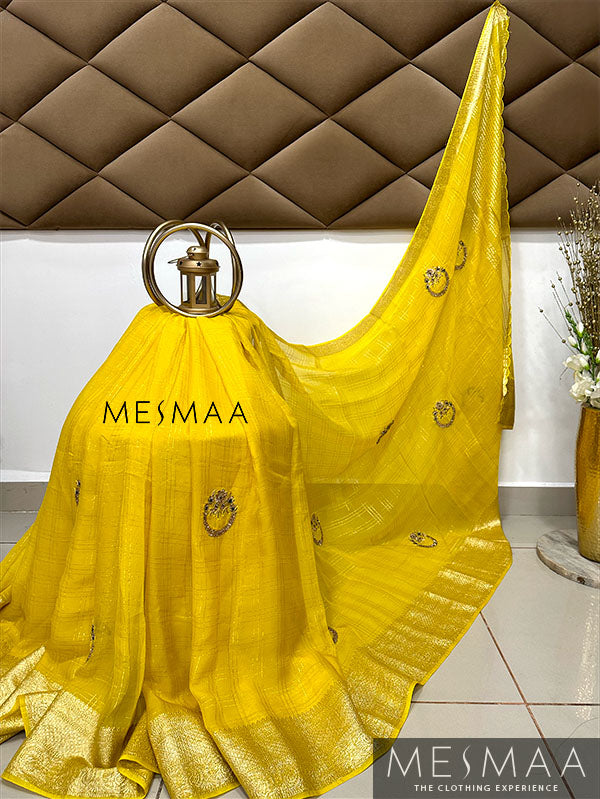 Hand embroidered pure georgette saree