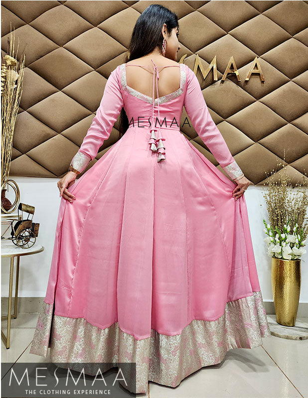 Pink white saree gown