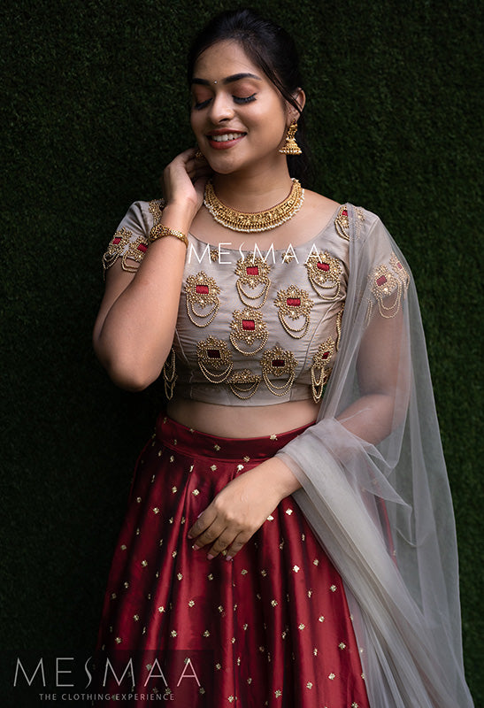 Beige brown lehenga