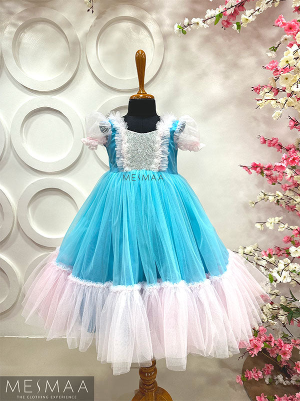 Blue pink kids gown