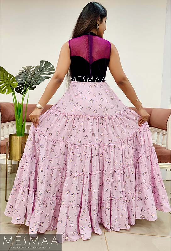 Purple lilac floral gown