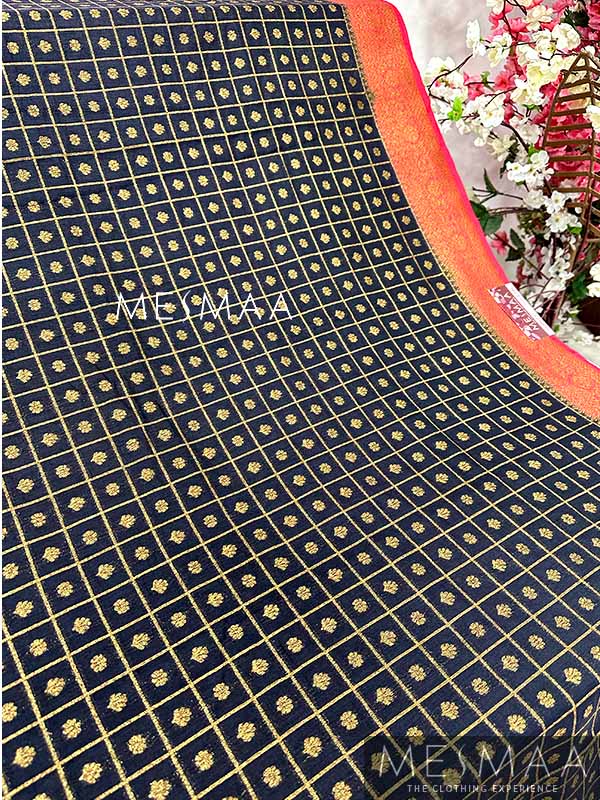 zari checks black red saree