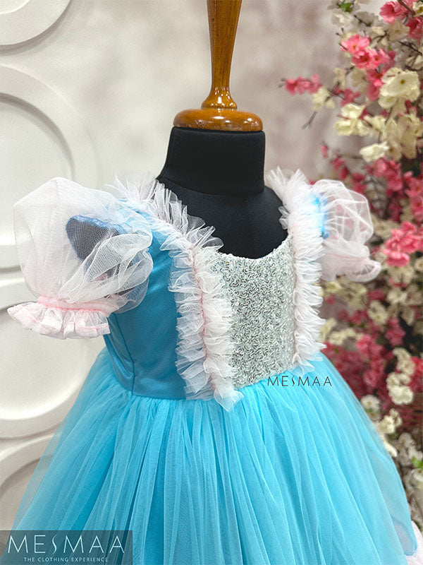 Blue pink kids gown
