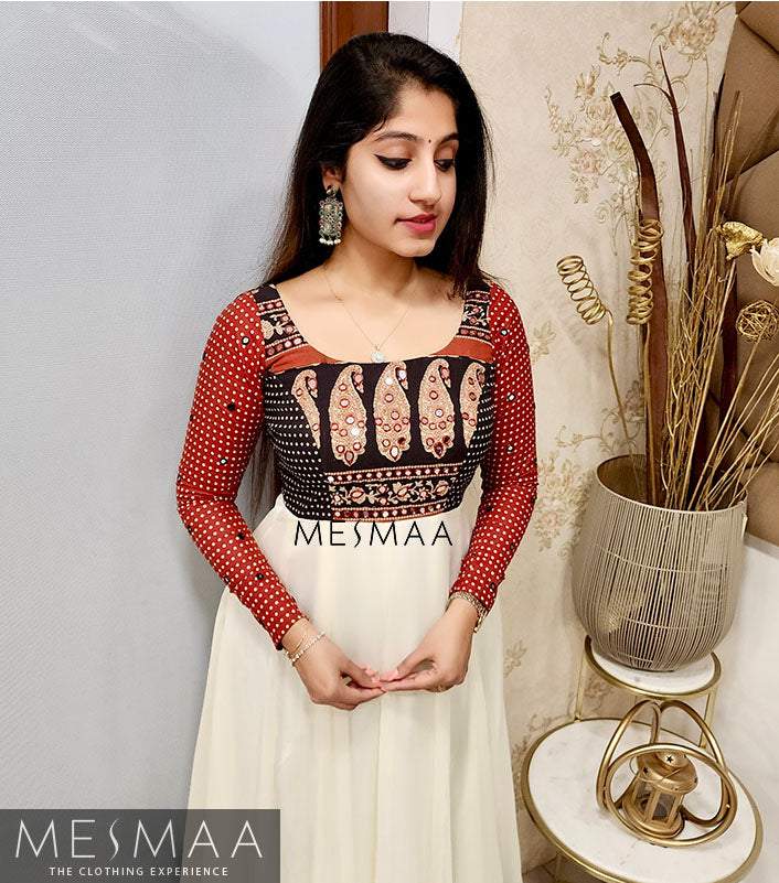 Half white black red anarkali