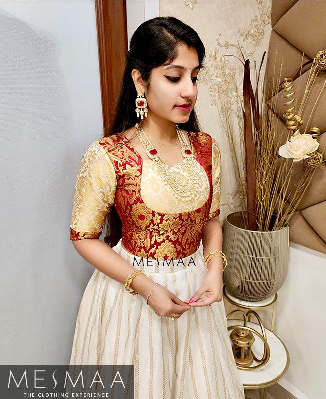 Maroon - half white lehenga